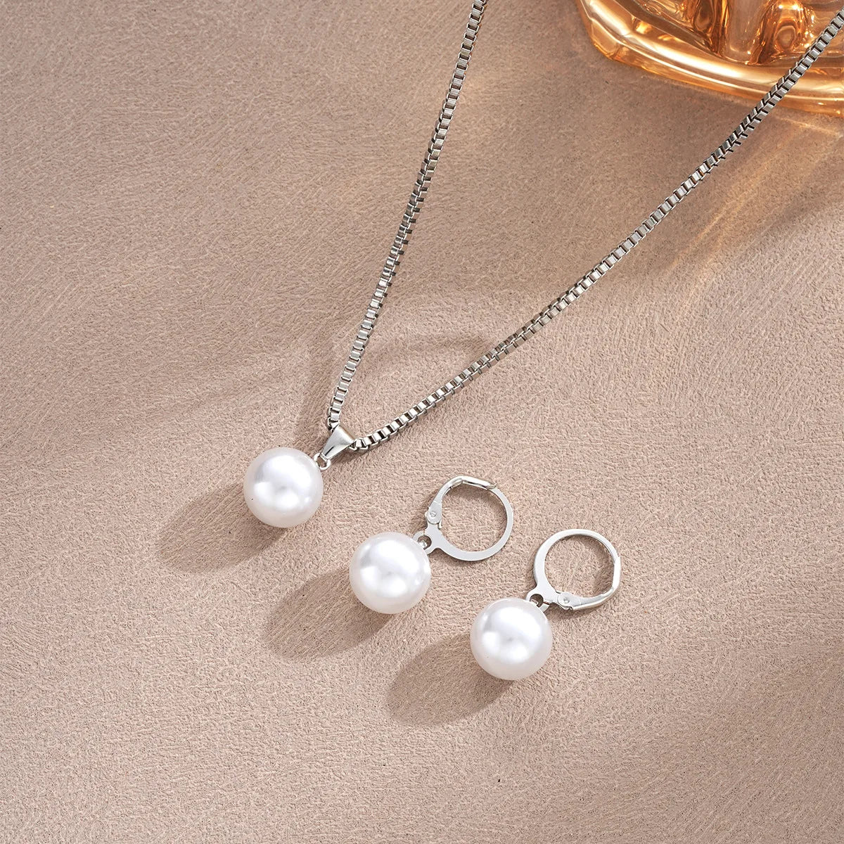 Fashion Pearl Jewelry Set For Women Dangle Earrings Pendant Necklace Simple Dainty Daily Wear Outfit  Party Accessories
