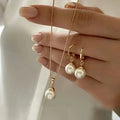 Fashion Pearl Jewelry Set For Women Dangle Earrings Pendant Necklace Simple Dainty Daily Wear Outfit  Party Accessories