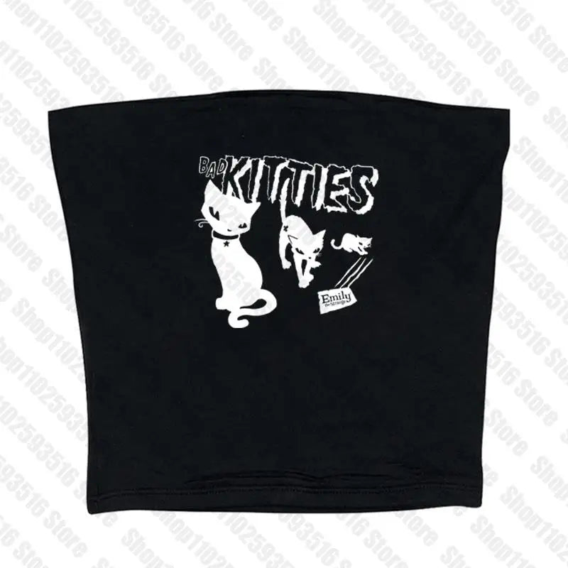 Y2K Grunge Cyber Goth Tee Vintage letter cat graphics Short Sleeve Crop Tops baby tees Kawaii Skater T-shirt Women Streetwear