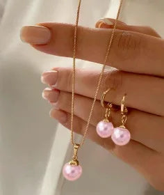 Stylish Pearl Jewelry Set for Women, Featuring Drop Earrings and Matching Necklace, Simple Elegant Everyday Wear and Party Acces