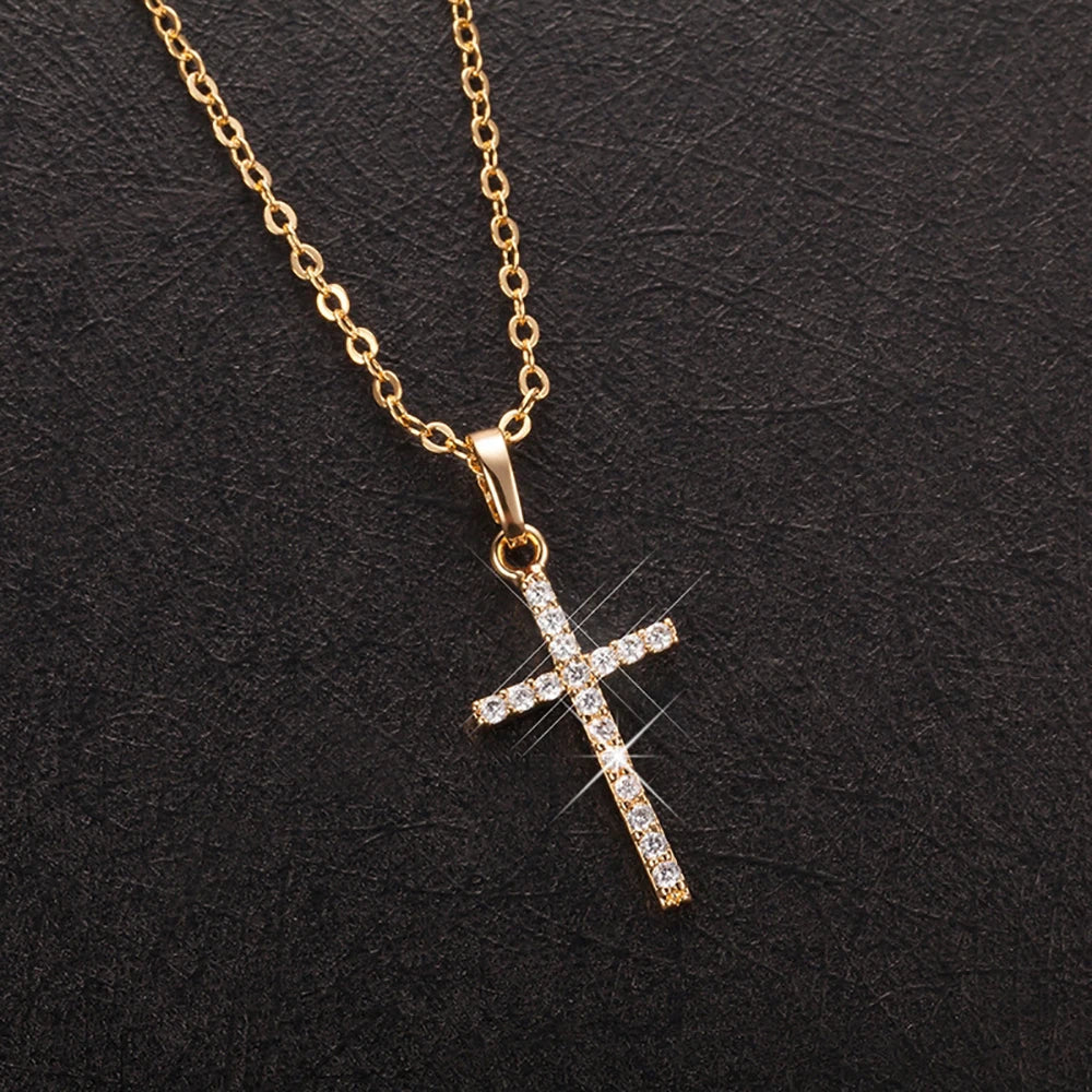 Cross Pendant Rhinestone Inlay Adjustable Necklaces Women Solid Color Solid Color Summer Pendant Necklace Jewellery Women